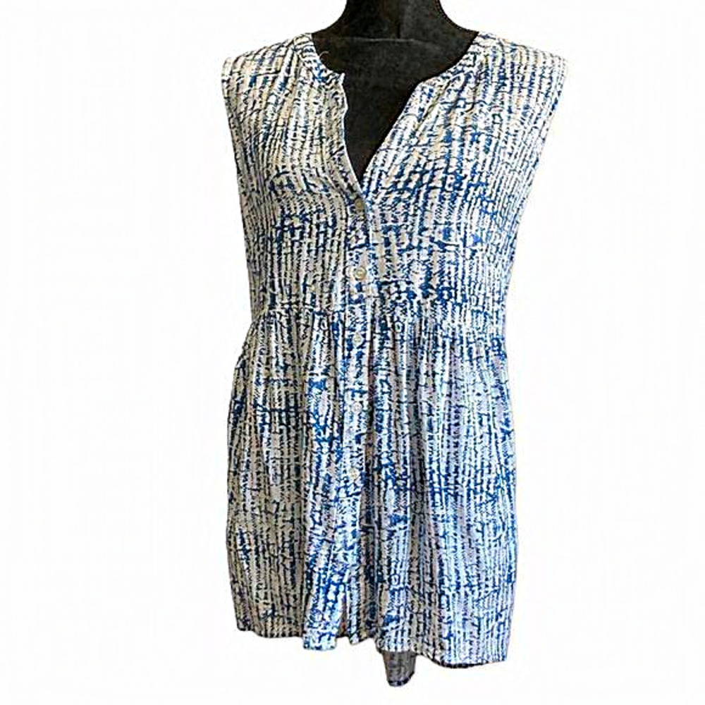 Cynthia Rowley Sleeveless Rayon Blouse Blue And White‎ Size XL
